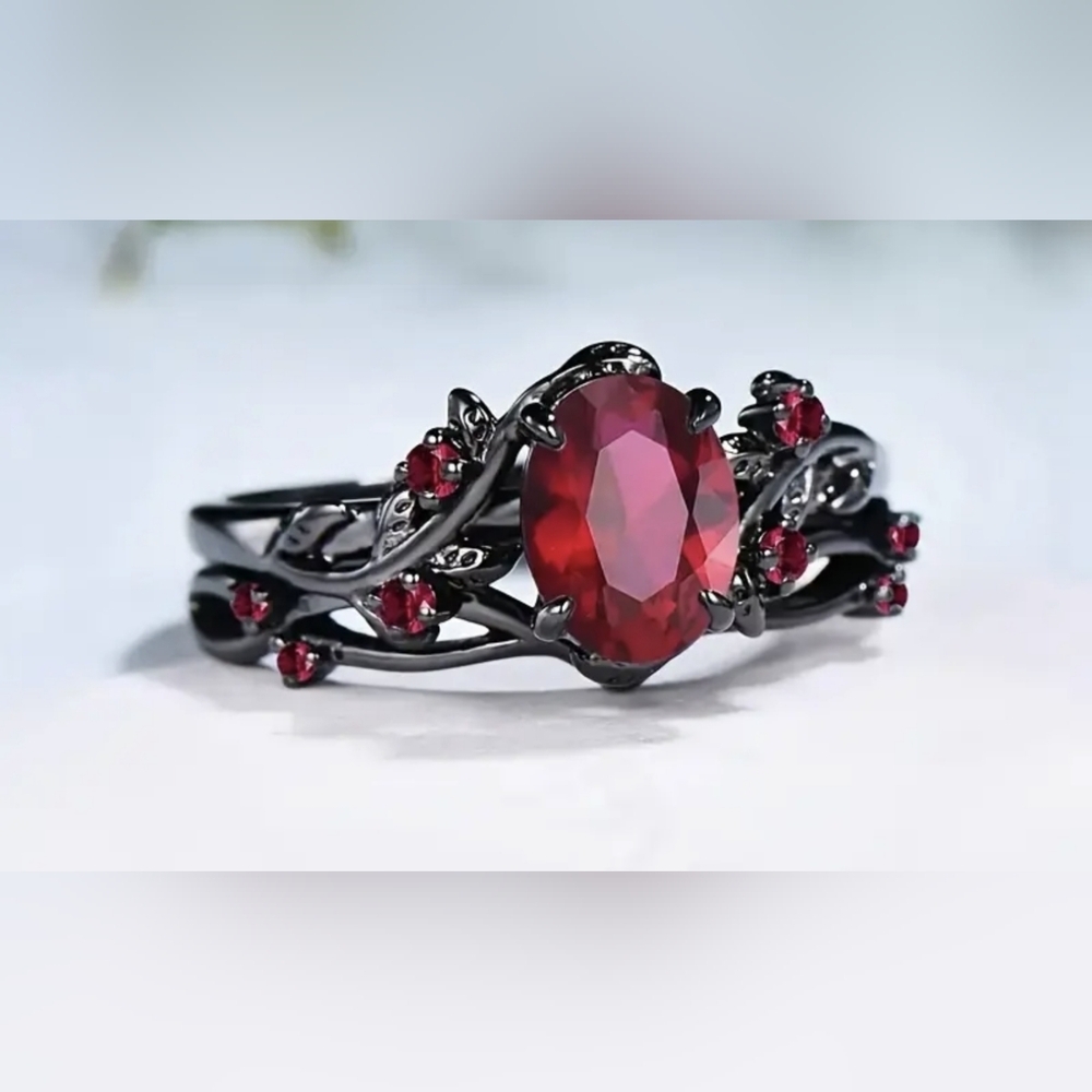 2 New Red Cubic Zirconia Vintage-Inspired Women's Rings, Size 9, T2B4E